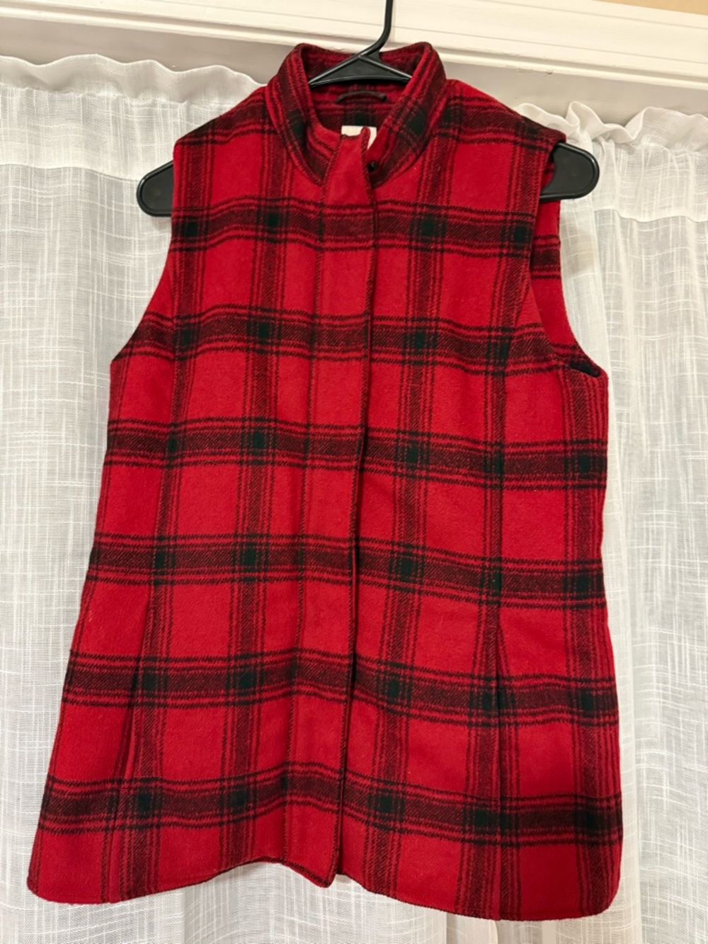 J. Jill Red and Black Plaid  Wool Blend Zip Fleece Vest